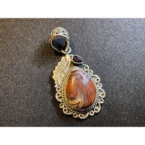 925 Sterling Silver Crazy Lace Jasper And Red Garney Pendant